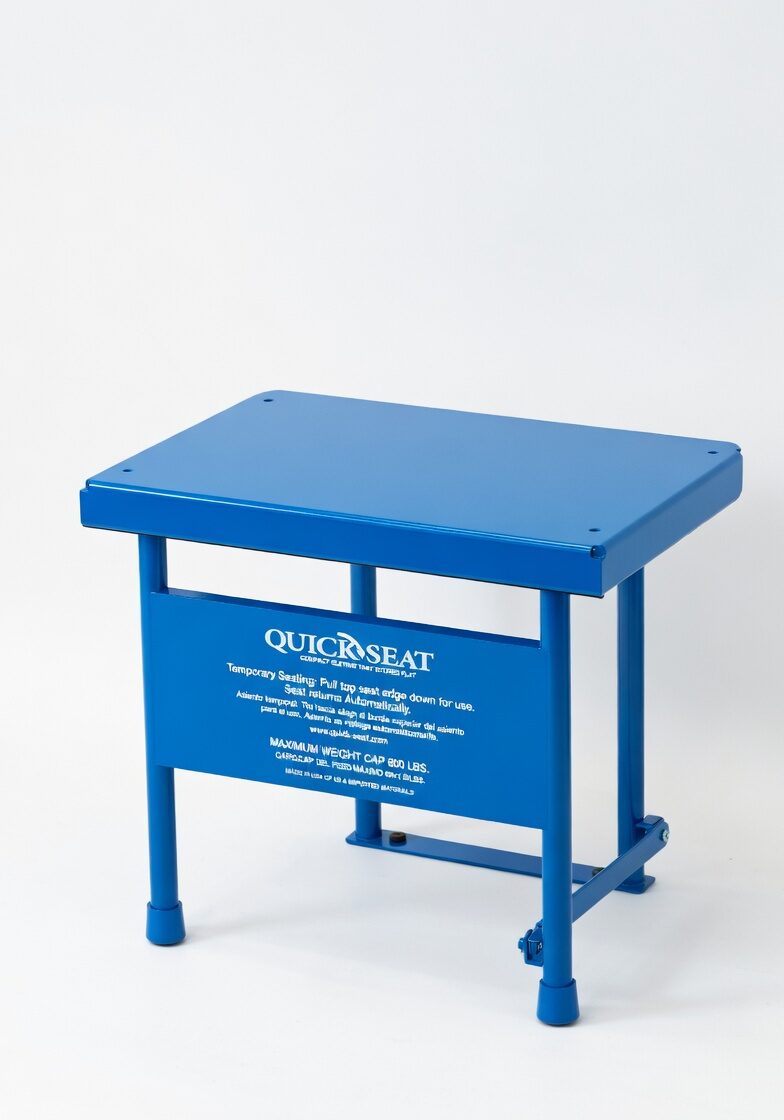 QuickSeat Blue Wall Mounted Folding Chair | Space-Saving Temporary Seat